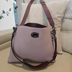 COACH Pebble Leather Willow Shoulder Bag with Convertible Straps in Ice Purple